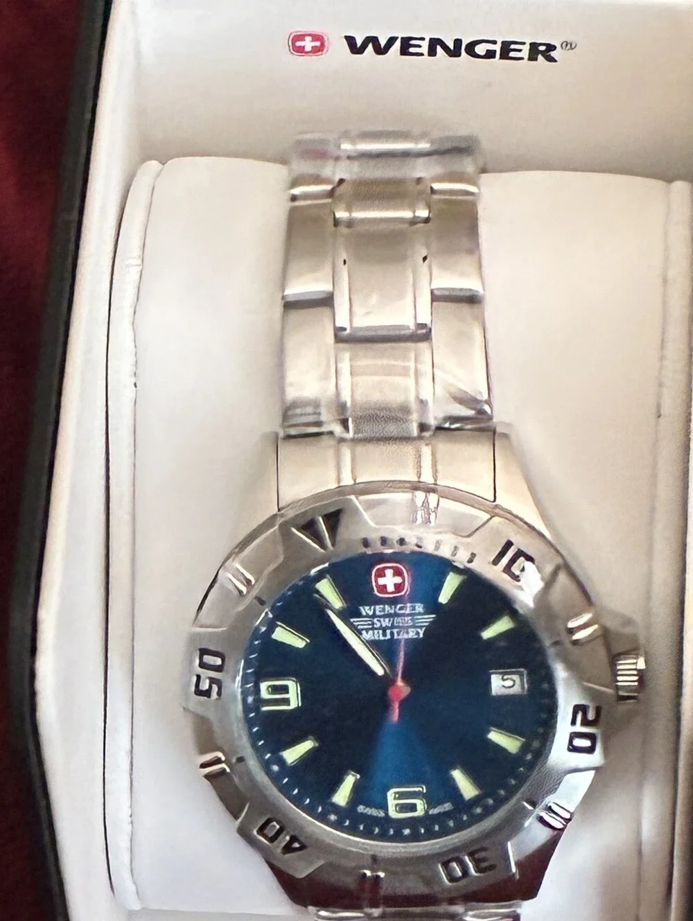 Wenger Men's Silver Case Blue Dial Stainless Steel Bracelet Watch